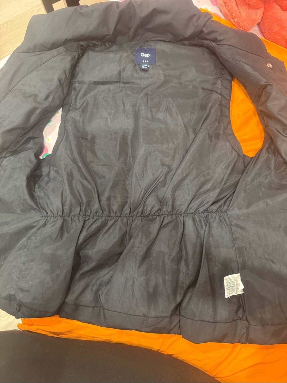 GAP Kids Black Puffer Jacket with Orange Lining